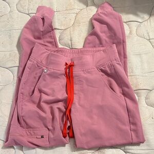 Figs Pink Joggers with Red Drawstring